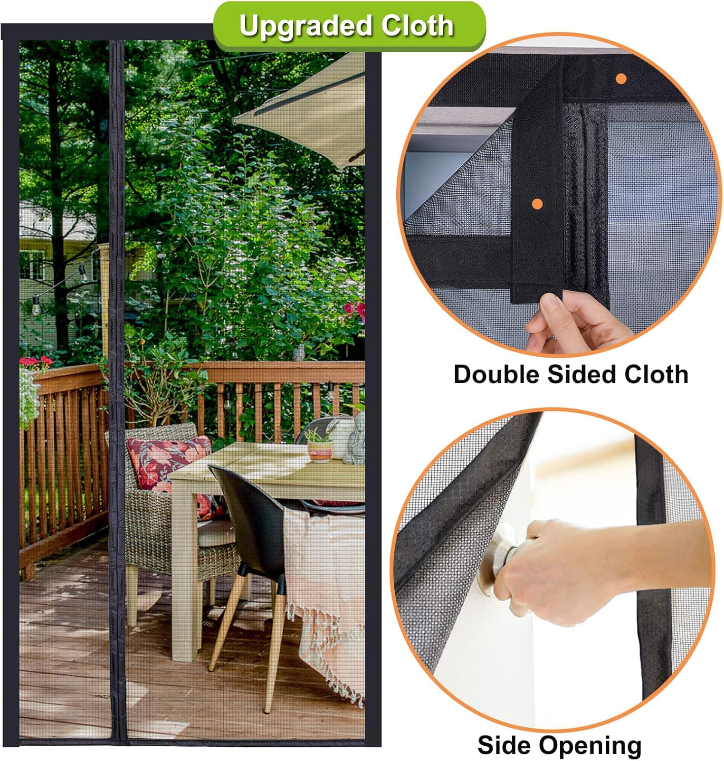 Risareyi Reversible Magnetic Screen Door 60x90inch, Black Fiberglass Mesh Curtain Side Opening with Powerful Magnets, Auto Closing, Keep Bugs Out, for Left Right Door