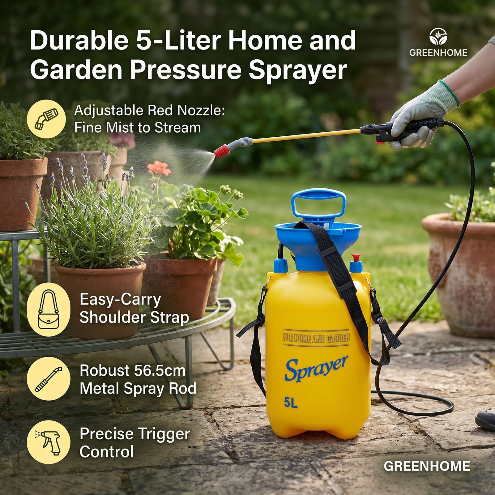 Asixxsix Spruzzatore a Pompa Manuale, Spruzzatore a Pressione Da Giardino Da 5 Litri Con Ugello Regolabile E Tracolla Bacchetta per Irrigazione Leggera Pulizia Multiuso per Erbacce