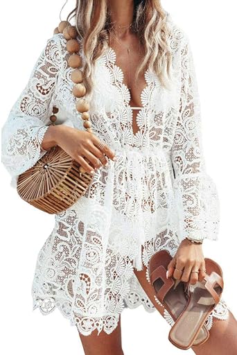 Women's Mesh Sherer V-Neck Swimsuit Cover Up Shirt Bikini Beachwear Bathing Suit Beach Shirt Dress