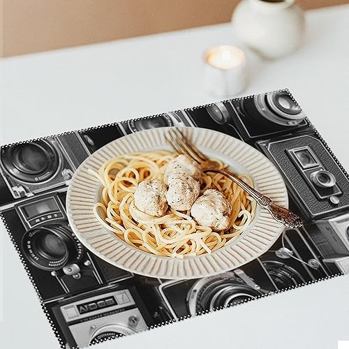 Miniatura 6 de Retro Cool Camera Collection Placemats Set of 6 Washable Non-Slip Waterproof Place Mats Rectangle Canvas Heat Resistant Table Mats for Party Kitchen