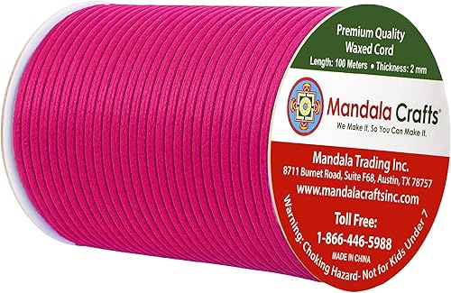 Miniatura 2 de Mandala Crafts Cordón encerado rosa intenso de 0.079in para hacer joyas, 109 yardas, cuerda de algodón encerado rosa intenso para joyería, pulsera,