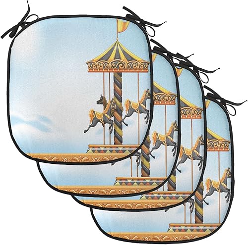 Miniatura 147 de Lunarable Cojín retro para silla, dibujo de chica a la moda en tierra primavera campo margaritas arte, acolchado de asiento para cocina y patio con