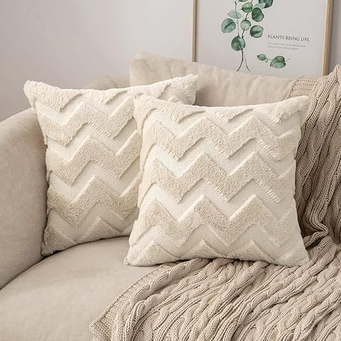 MIULEE 2 Piezas Funda Cojines Funda de Almohada Diseño Boho Lana de Imitación Cojin Moderno Decoración Cremallera Oculta para Silla Oficina Cama Habitacion Dormitorio Salón 40x40 cm Beige
