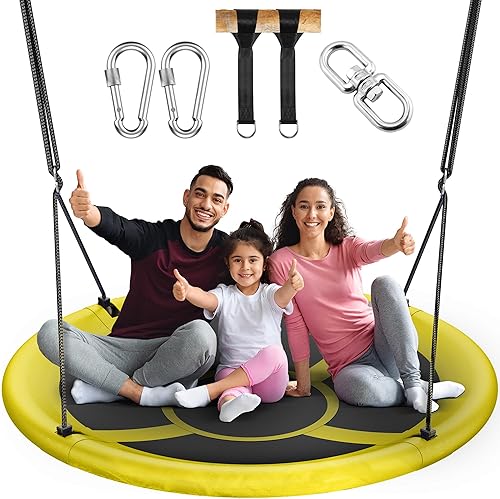 Miniatura 8 de Columpio de Árbol Tipo Platillo de 43 pulgadas para Niños y Adultos, Capacidad de Peso de 700 libras, Columpio Platillo Volador Impermeable con
