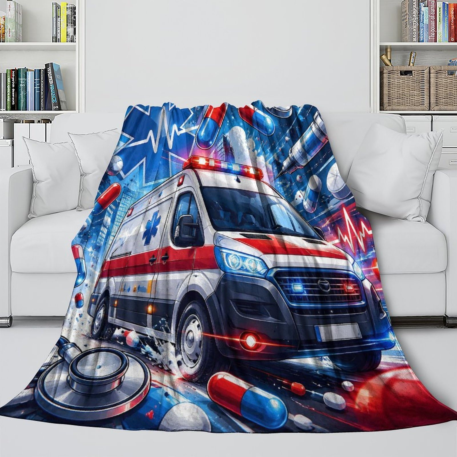 Krankenwagen 3D Mikrofaser Decke Flauschig Weich Sofa Kinder