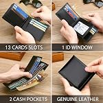 Swallowmall Genuine Leather Wallets for Mens RFID Blocking Slim Bifold Wallets Credit Card Holder with ID Window and 13 Card Slots for Him