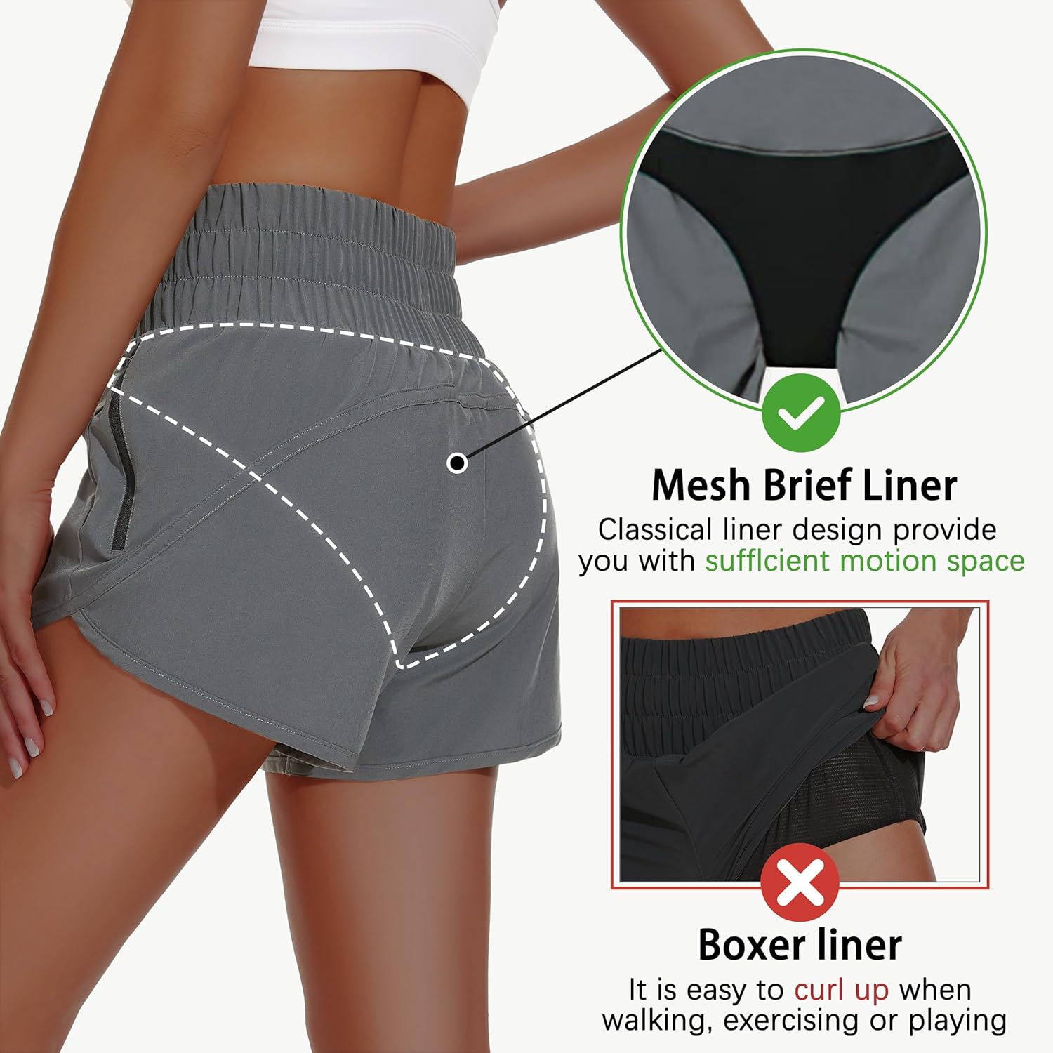 Women's High Waisted Athletic Shorts 4" High Rise Running Workout Gym Quick Dry Tummy Control Short with Zipper Pockets - Image 4