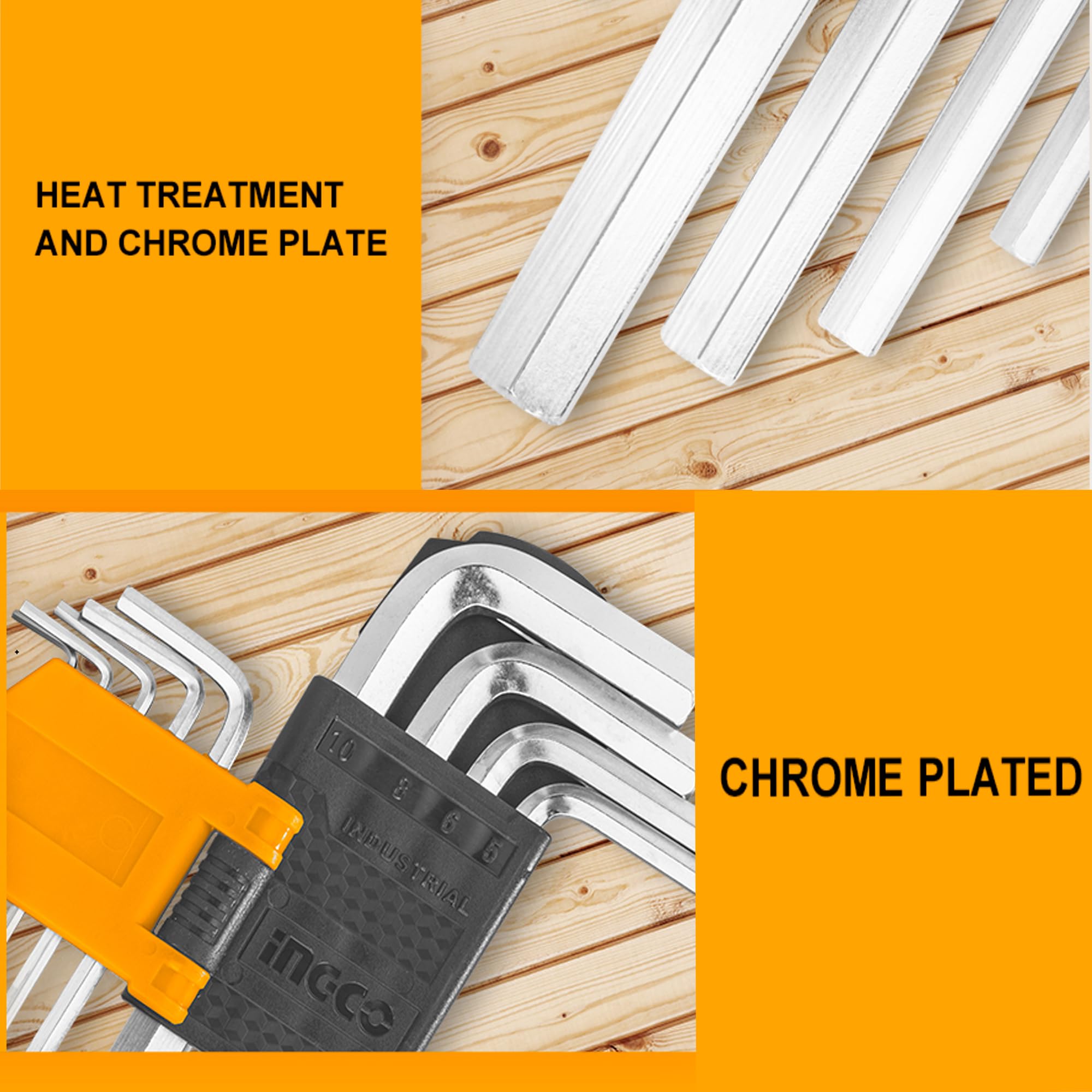 Ingco 9pcs Hex Key Set, 1.5mm - 10MM, Cr-V, Heat Treatment and