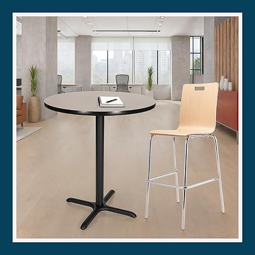 Miniatura 2 de OEF Furnishings Mesa de café – Base en X, 42 pulgadas de altura, parte superior redonda de 36 pulgadas, nebulosa gris/marco negro – Mesa de bistró