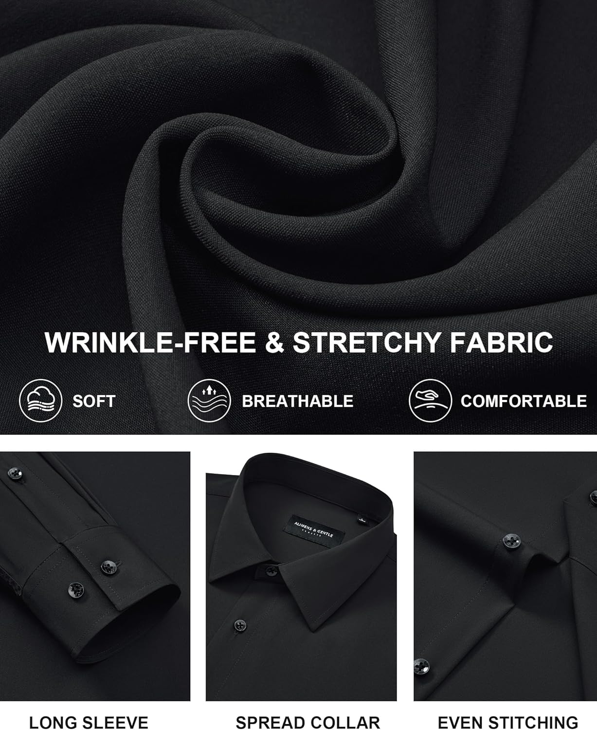 Alimens & Gentle Men's Dress Shirts Long Sleeve Wrinkle Free Stretch Solid Formal Business Button Down Shirts - Image 6