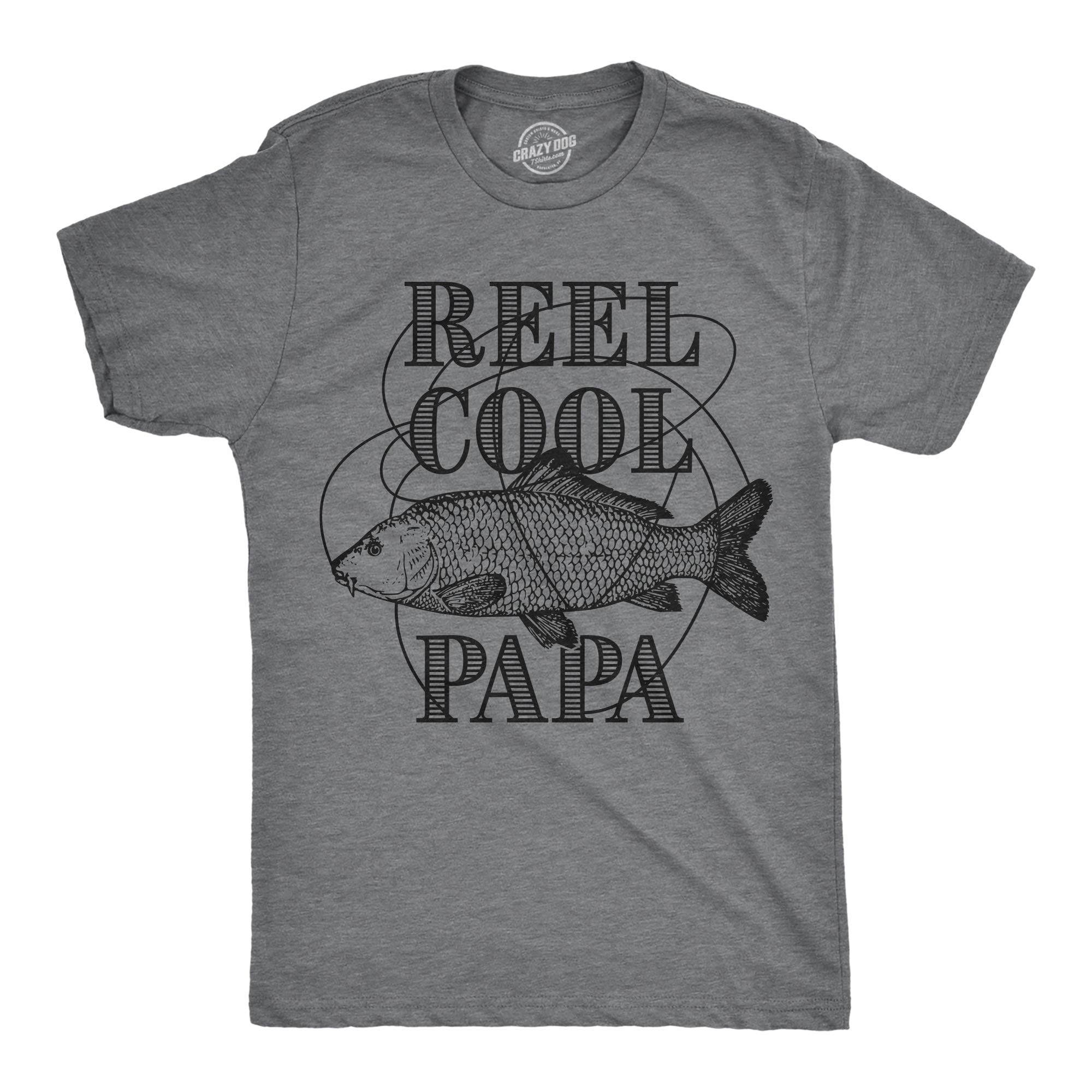 Crazy Dog T-ShirtsMens Reel Cool Papa T Shirt Funny Fathers Day Fishing Gift for Grandpa
