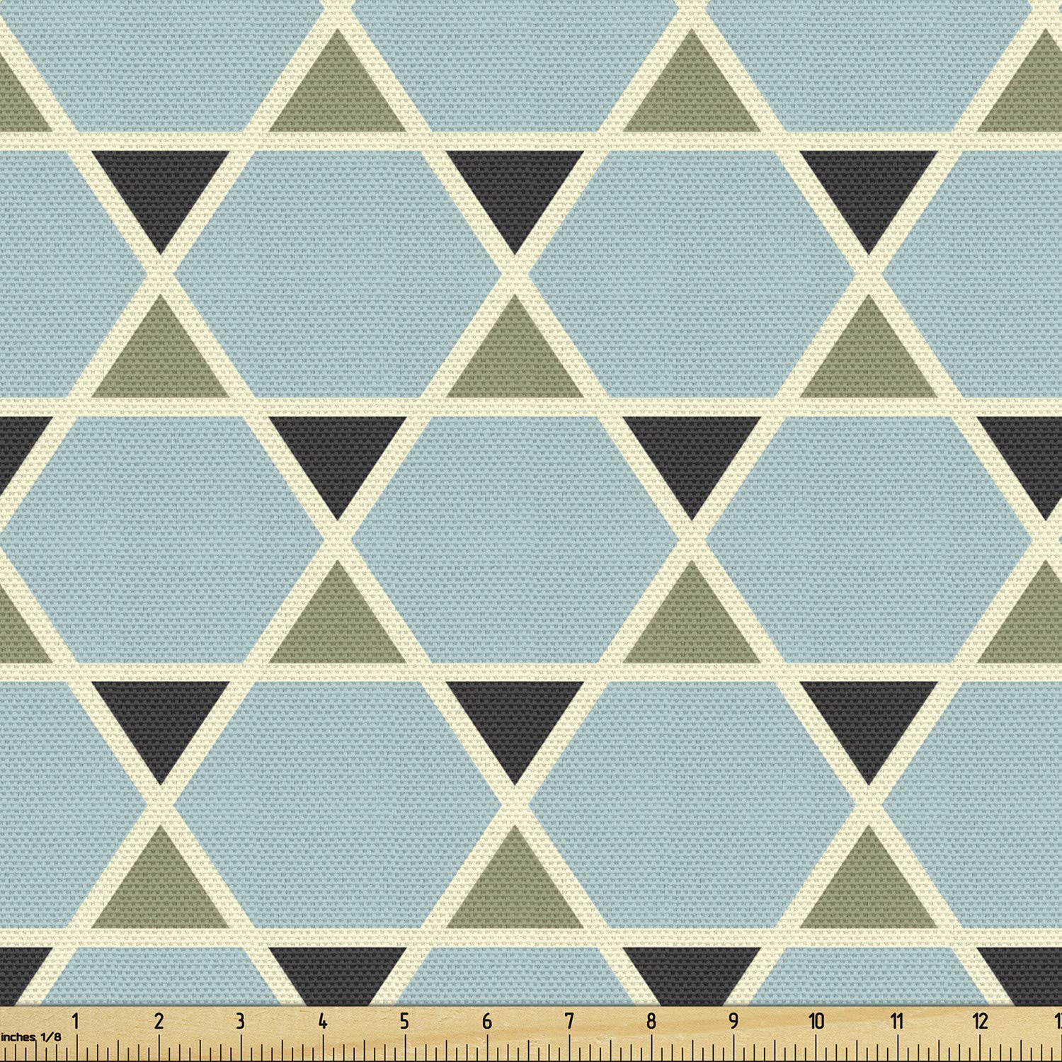 Lunarable Orient Fabric by The Yard, Hexagons Little Triangles Geometric Tile Pattern Star Shapes, Decorative Fabric for Upholstery and Home Accents, 2 Yards, Green