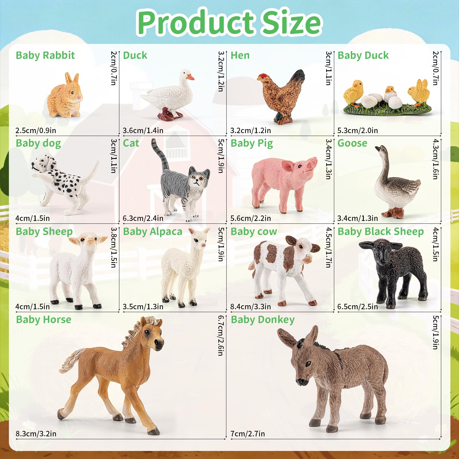 Juego de 14 cifras de animales de granja para bebés de 3 a 5, cifras de animales de granja para niños de 3 a 7, juguetes preescolares de granja para niños y niñas, regalos de cumpleaños