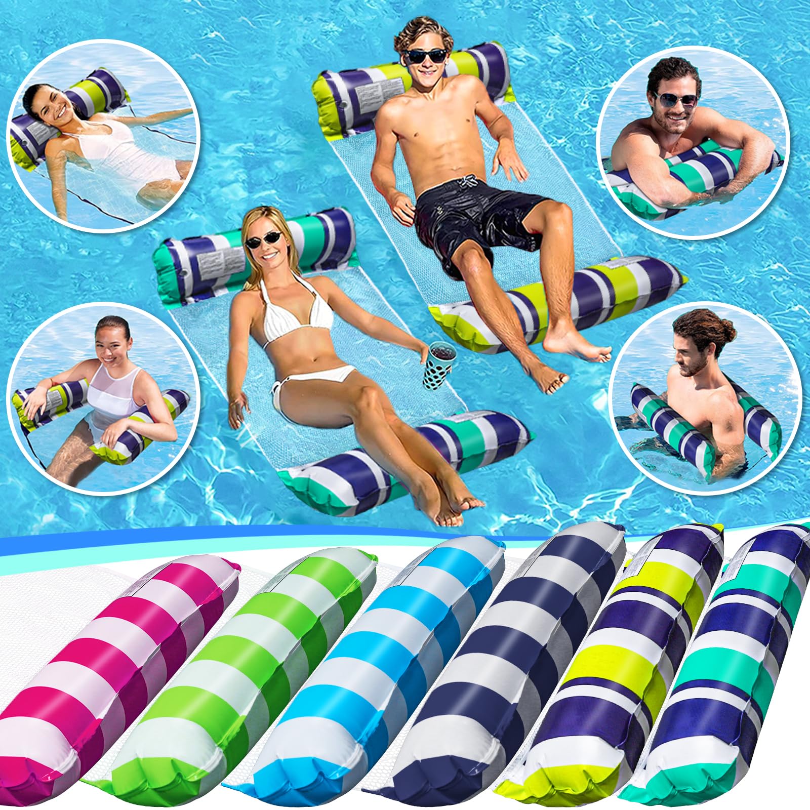 Sfee 2 Pack Pool Floats Water Hammock with Strong Mesh, Inflatable Pool Floats for Adults Heavy Duty Multi-Purpose Floating Pool Chair Thickened Stable Pool Loungers for Swimming Pool, Beach, Lake