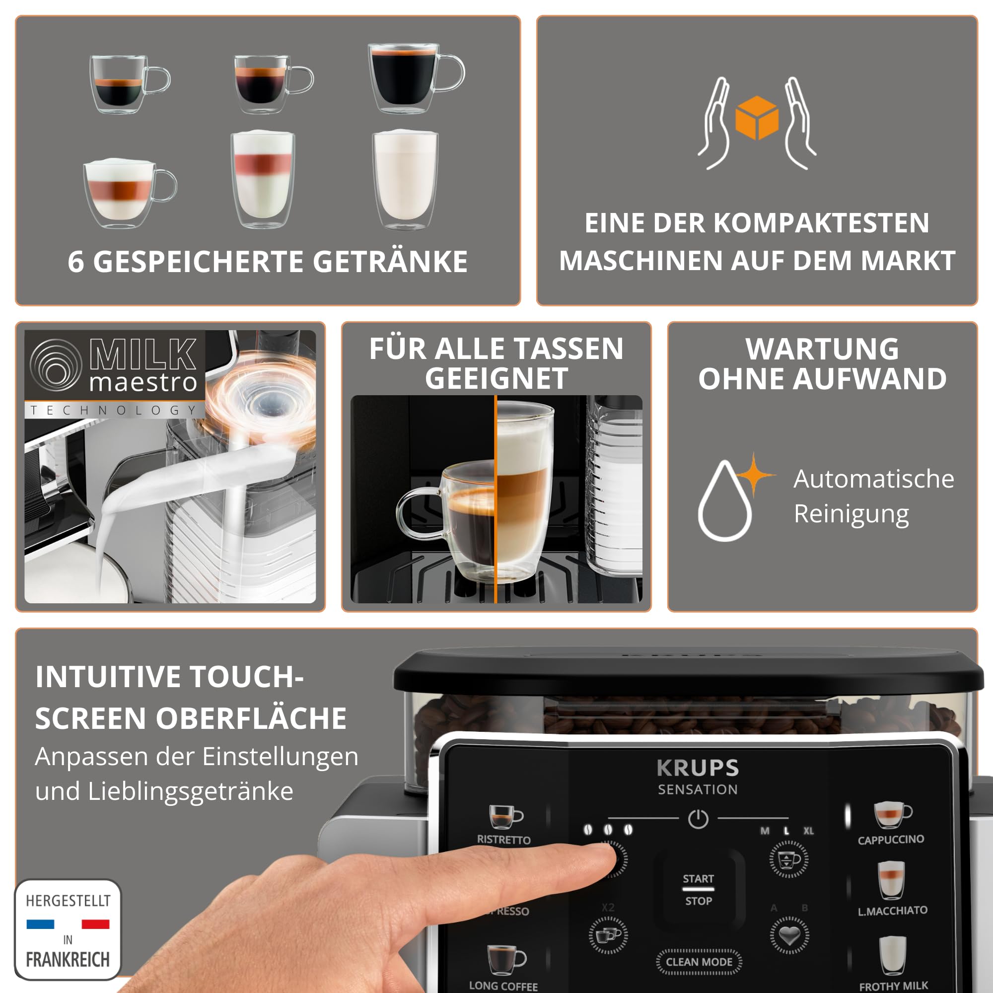 KRUPS Sensation Milk Kaffeevollautomat EA912E, 6 Kaffee & Milchgetränke, Milch Maestro Technologie