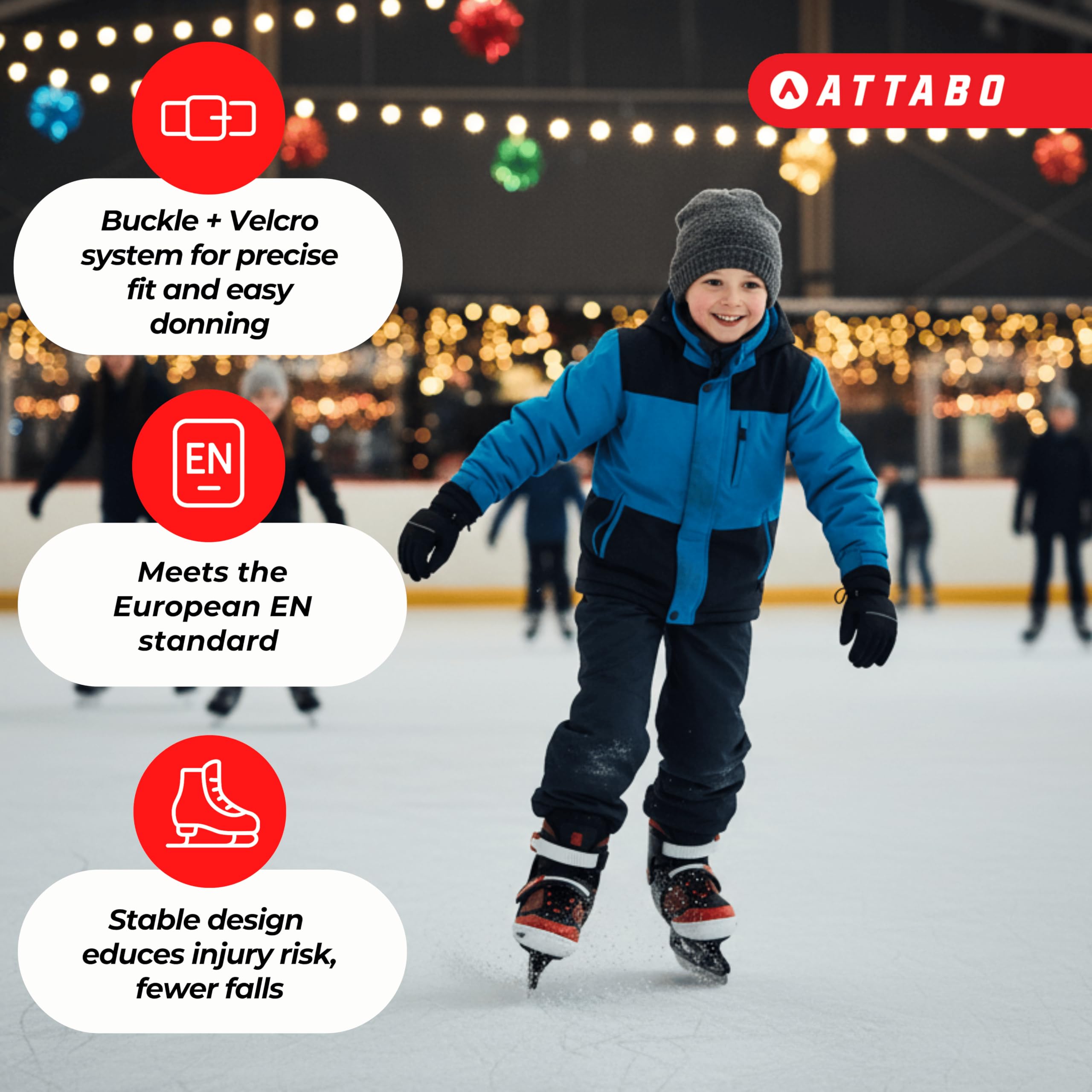 ATTABO Verstellbar Schlittschuhe Kinder und Jugendliche 26-41 EU Eislauf-Schlittschuhe mit 5-stufige Größenverstellung Eislaufschuhe Bequeme warme Eishockey Schlittschuhe mit Edelstahlkufen