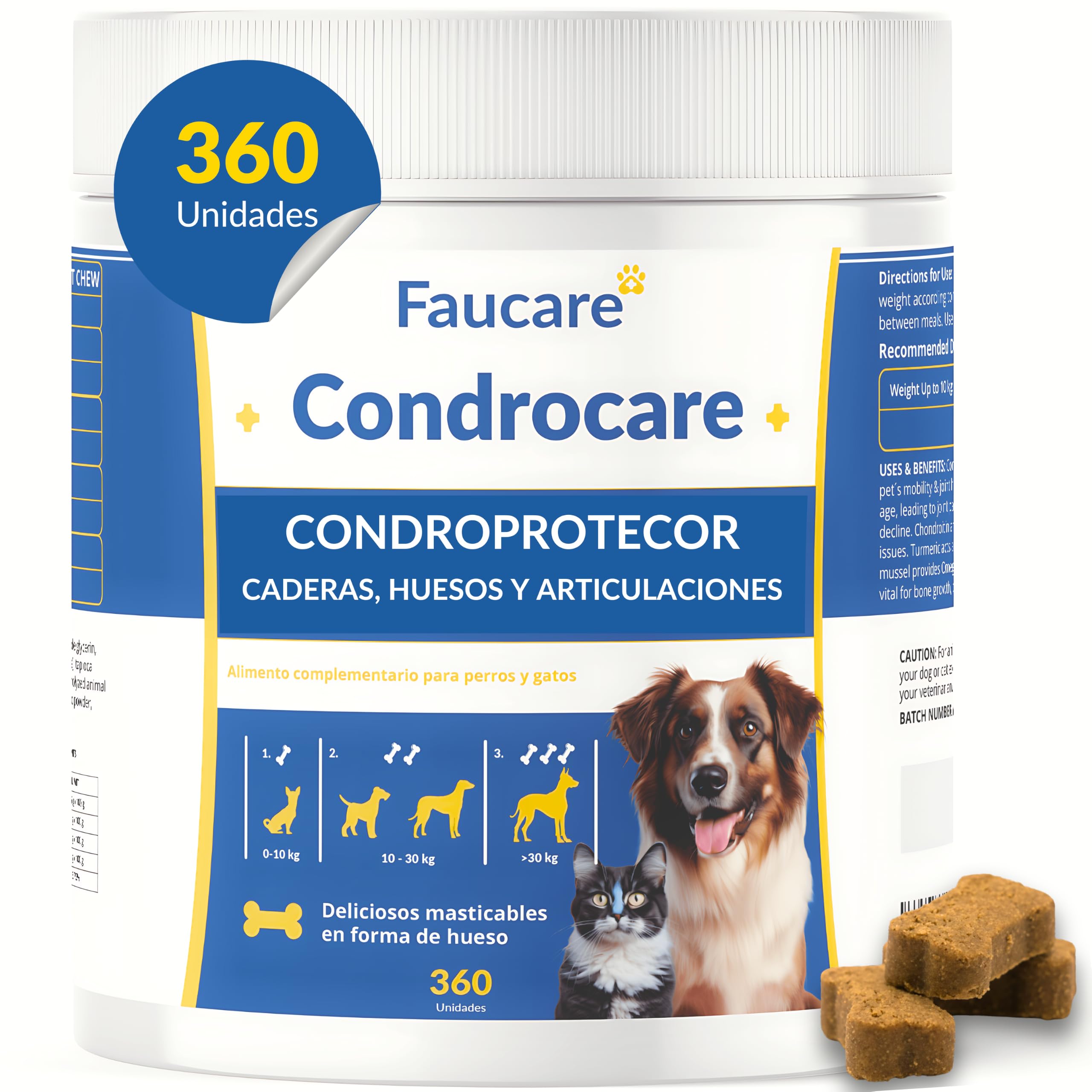 Condroprotector Perros 360 Uds (1 Año) Colágeno Magnesio y Calcio, Mantenimiento Articular, Glucosamina, Condroitina, Cúrcuma, Vitality Complex para Movilidad, Huesos. Faucare