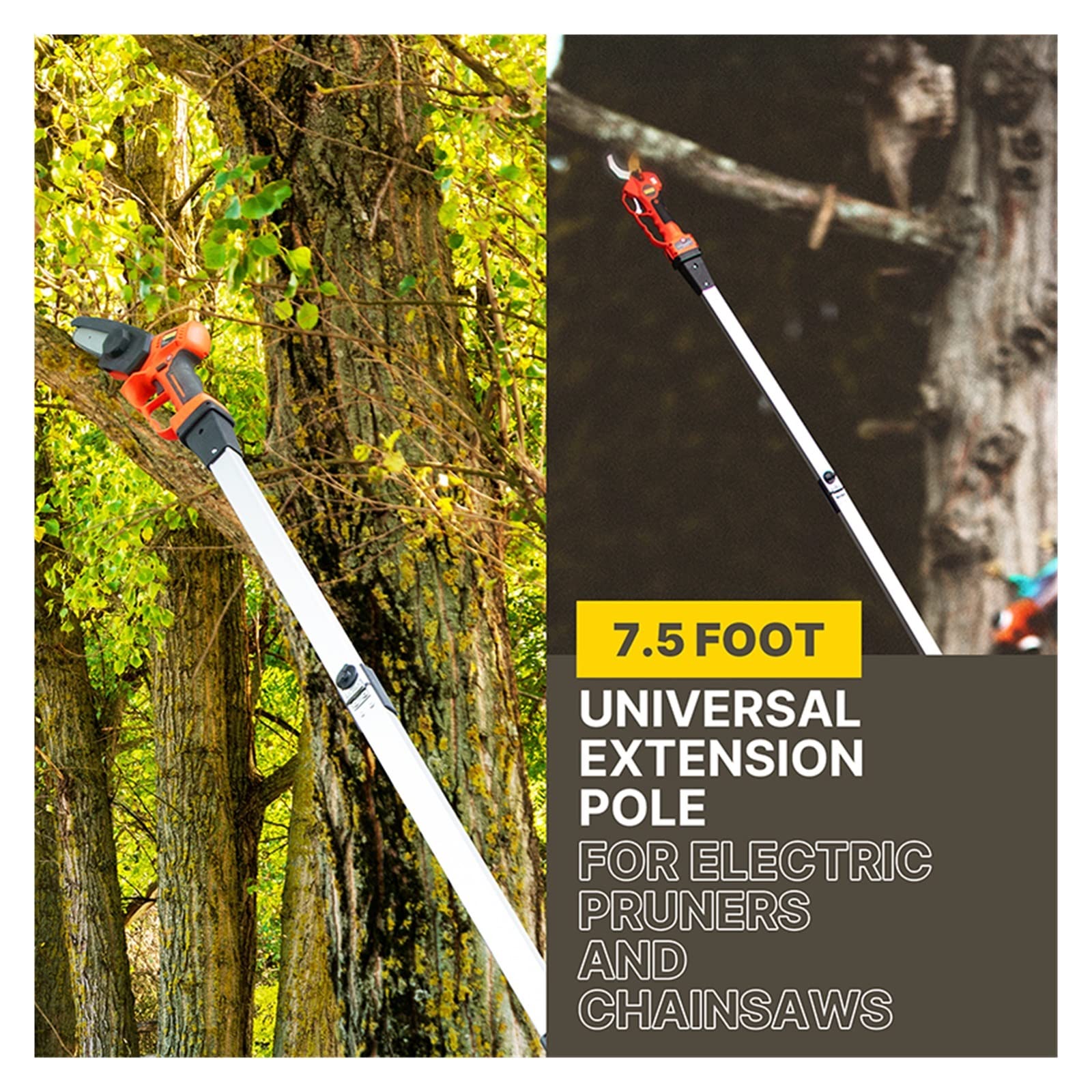 Podadora eléctrica portátil de 25 V, podadora inalámbrica de 40 mm, tijeras de podar eléctricas con poste de extensión de alcance, sierra de cadena eléctrica de 5 pulgadas, cortador de ramas de poda