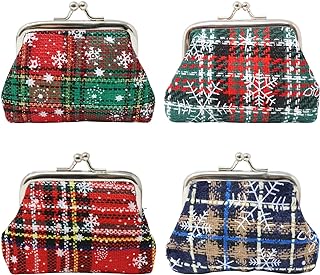 Honbay 4PCS Christmas Coin Purse Classic Change Purse Snowflake Change Pouch with Kiss Lock Clasp for Party Christmas Holiday (4 Style)