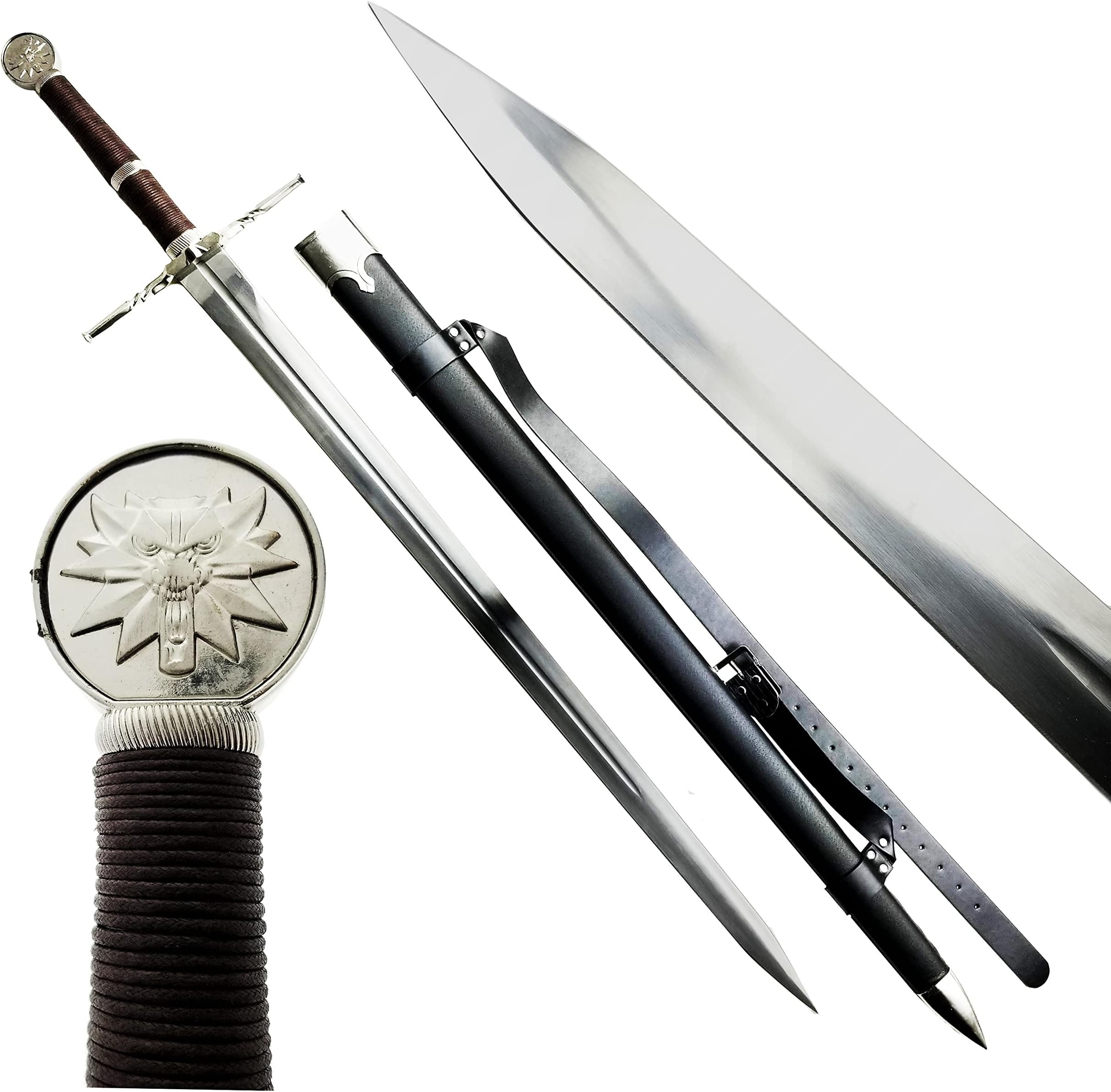 - 49" Fantasy Wolf Two Handed Sword - Long Sword with Scabbard - Stainless Steel Blade - Use As Cosplay Sword, LARP Sword & Prop Sword - for Collection, Cosplay & Gifts