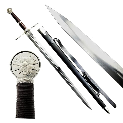 49" Fantasy Wolf Two Handed Sword - Long Sword with Scabbard - Stainless Steel Blade - Use As Cosplay Sword, LARP Sword & Prop Sword - for Collection, Cosplay & Gifts