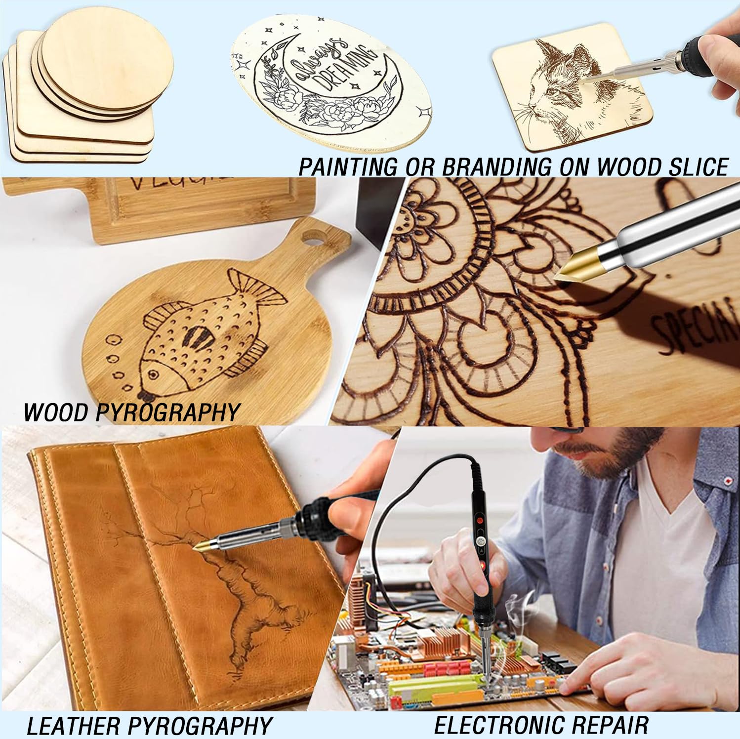 Brandmalerei Ltkolben Set,Brandmalkolben Set 60W Einstellbare Temperatur  200-450C,Brennkolben fr Holz Leder Gravieren DIY Kunst,Schweien,Skulptur  Holzbrandmalerei. : Amazon.de: Baumarkt
