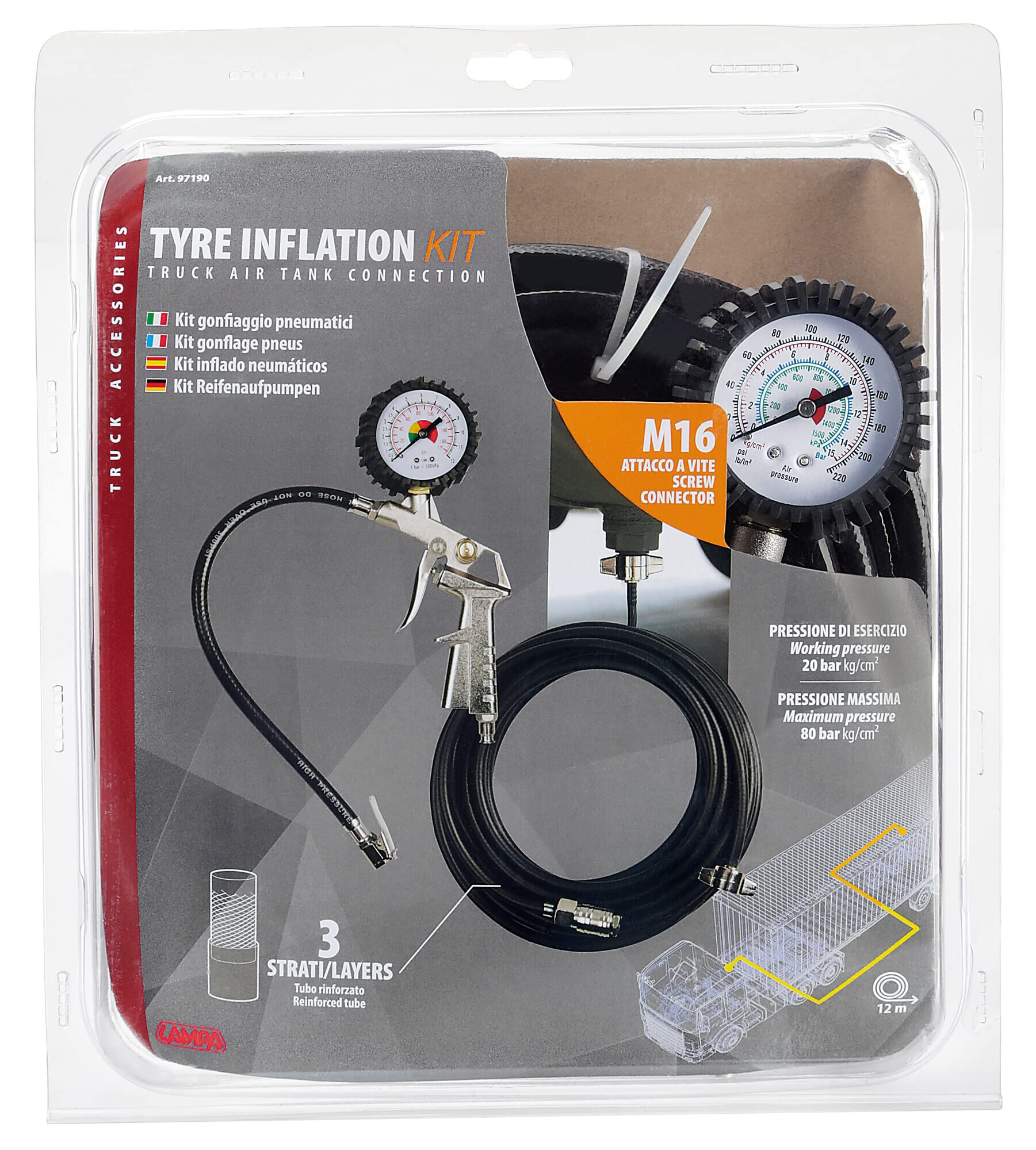LAMPA 97190 Kit Pistola inflado neumaticos neumático