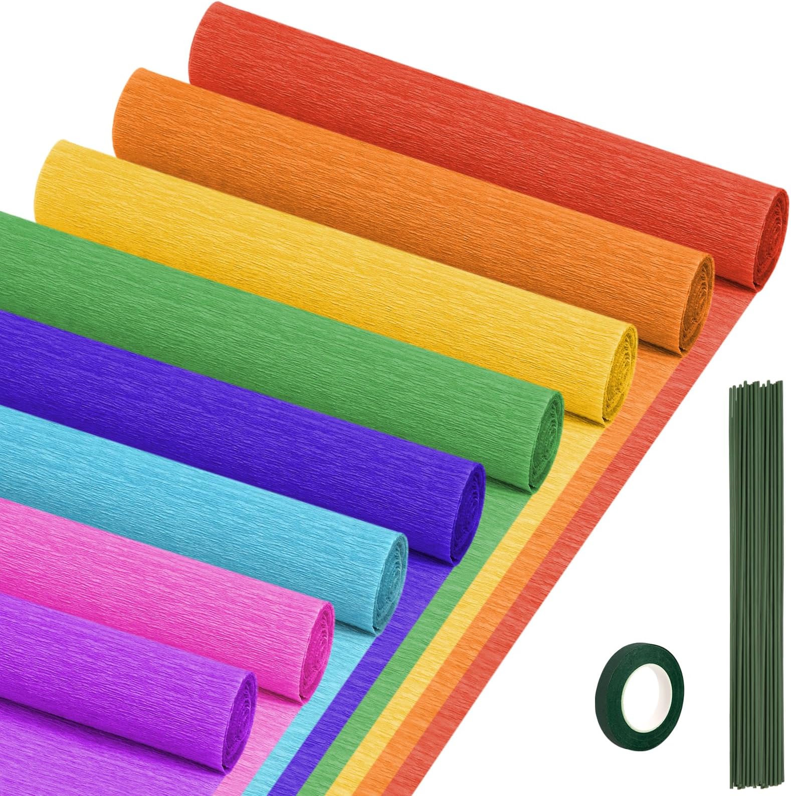 Crepe Paper Streamers 8 Rolls, 10 x 98Inch 8 Rainbow Colors Crepe Paper Sheets for DIY Gift Colourful Paper Flower Wrapping Paper Crafts Birthday Wedding Holiday Party Decorations