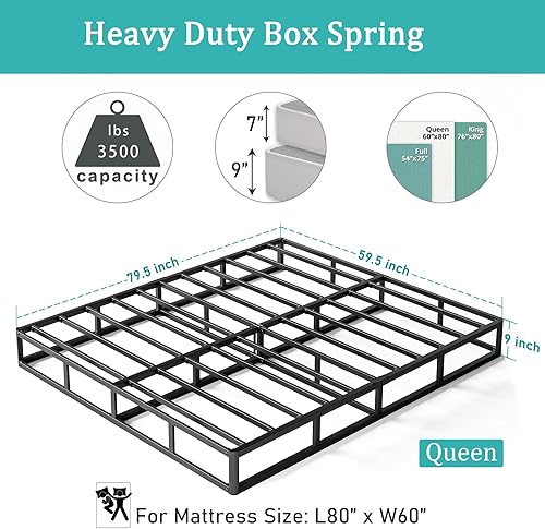 Miniatura 3 de Kydins Base de colchón Box Spring de perfil bajo de 7 pulgadas con funda de tela, base de cama de metal resistente de hasta 3500 libras,