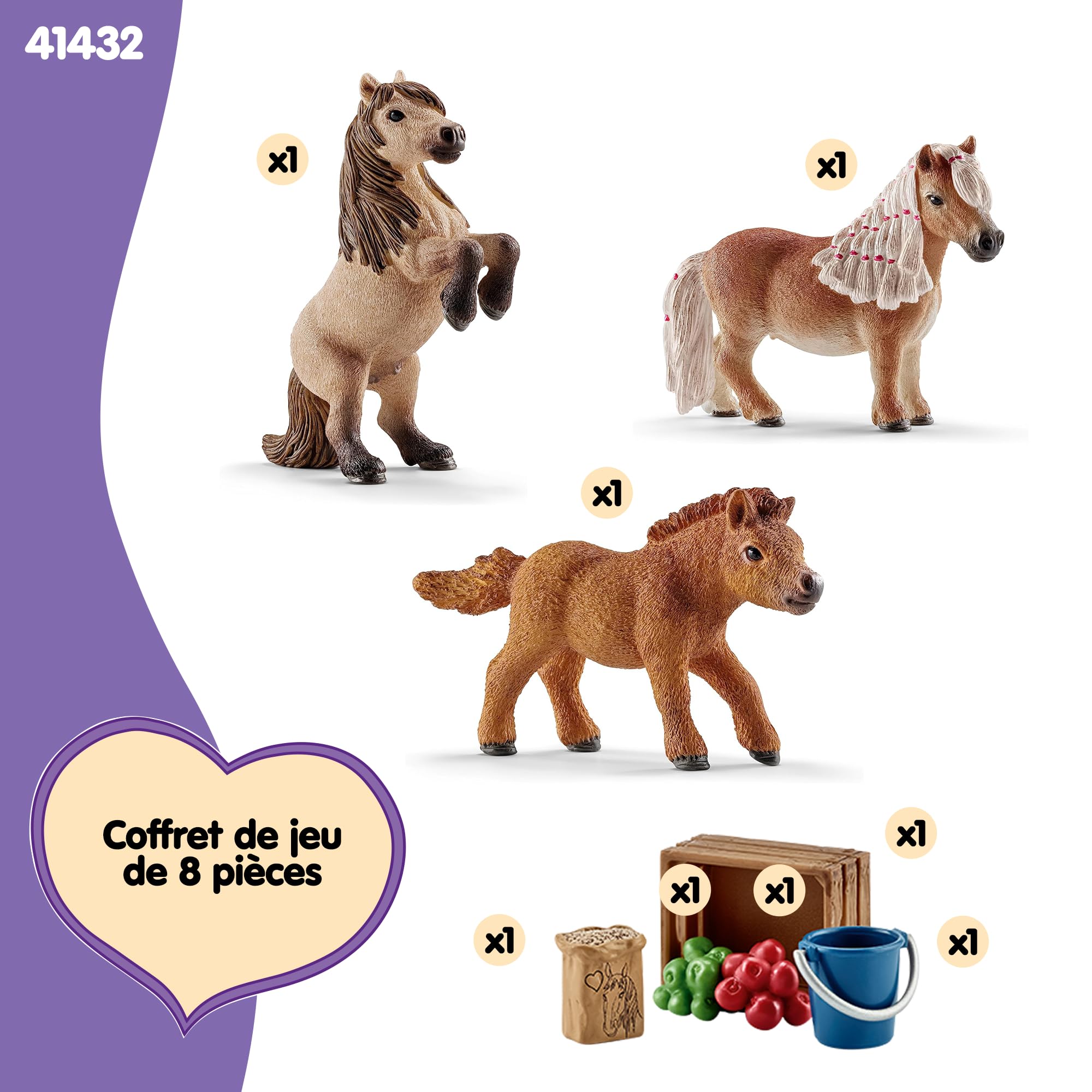 Schleich HORSE CLUB – Famille Mini-Shetlands – 3 Poneys Avec Accessoires – Set De 8 Pièces – Dès 5 Ans – Jouet Exclusif