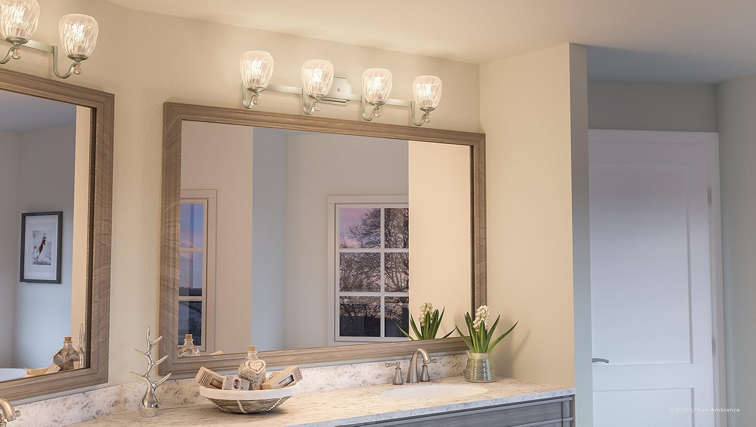 Urban Ambiance Luxury Crystal Bathroom Vanity Light, Large Size: 7.5" H x 32" W, with French Country Style Elements, Antique Silver Finish and Clear Water Shade, UHP2034, Ravenna Collection