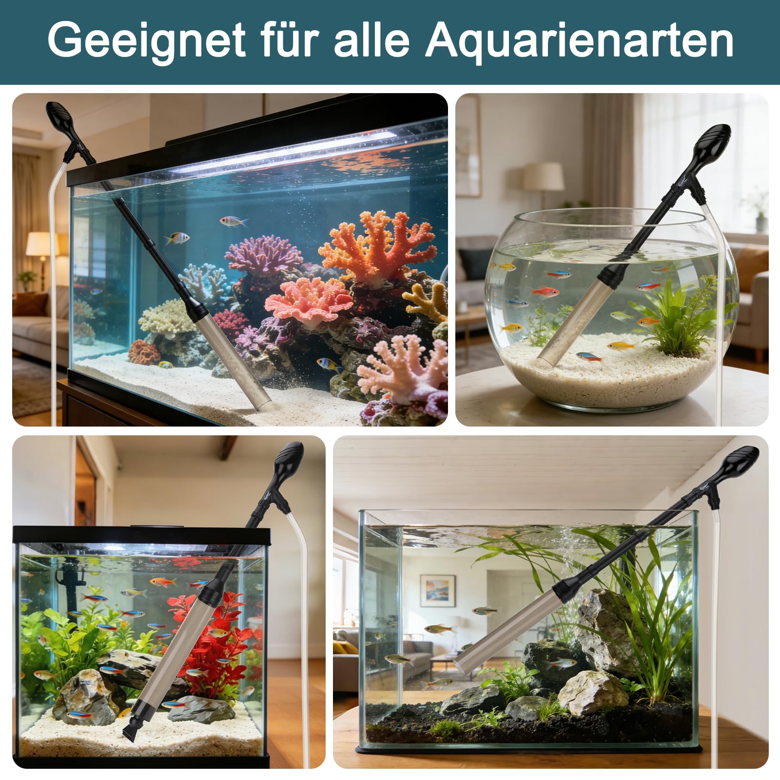 hygger Mulmsauger Aquarium, 969 L/H Aquarium Sauger Reinigungsset | Geeignet für Niedrige Wasserstände, Integrierter Kneif & Greifsaugball, Verstellbare Länge Größe L Mittelgroßes Aquarium
