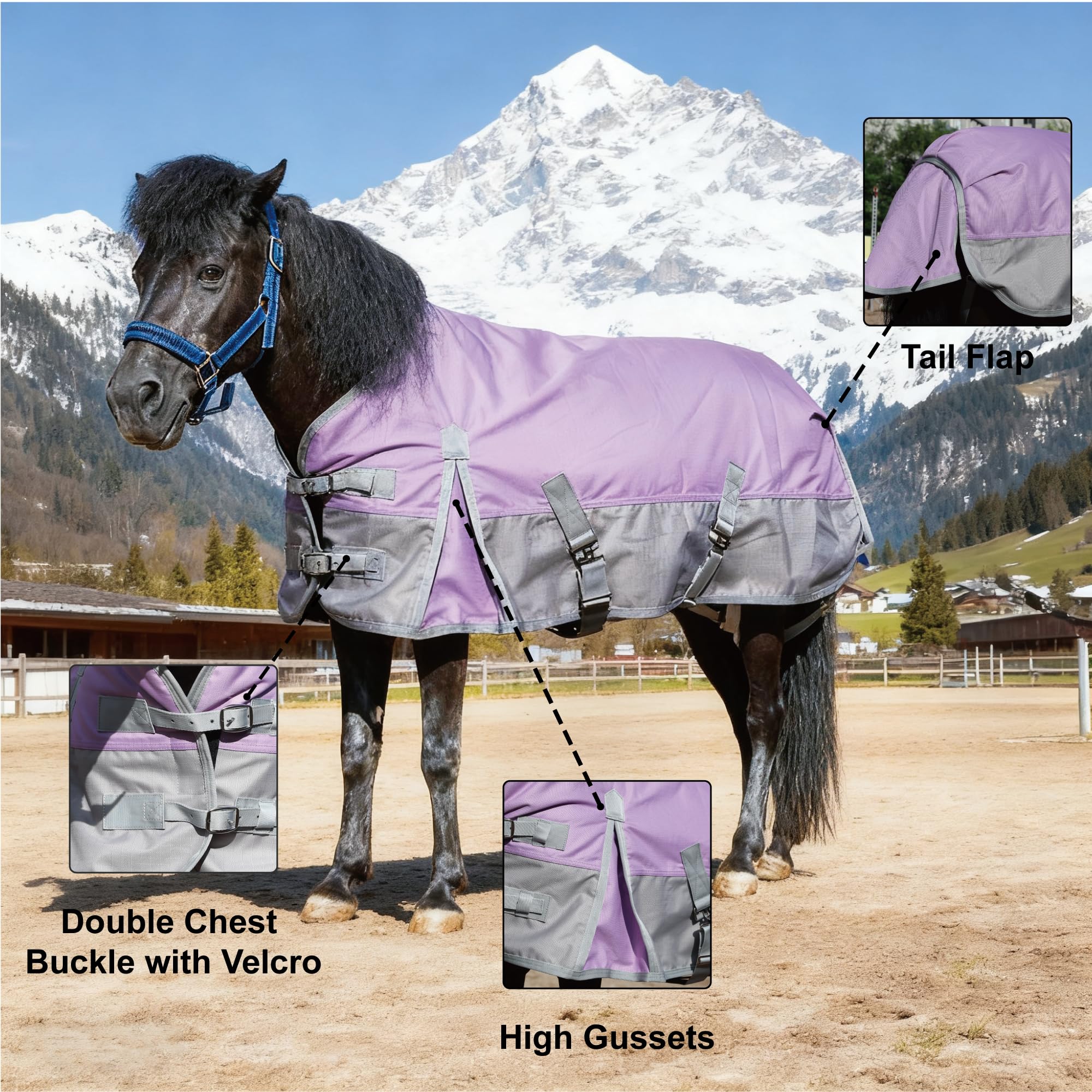 Coperta per cavalli in ripstop 1200D, peso medio, impermeabile e traspirante, per mini, Shetland, Pony e puledro 90-15,2 cm, peso medio, impermeabile e traspirante, per mini, Shetland, Pony e puledro