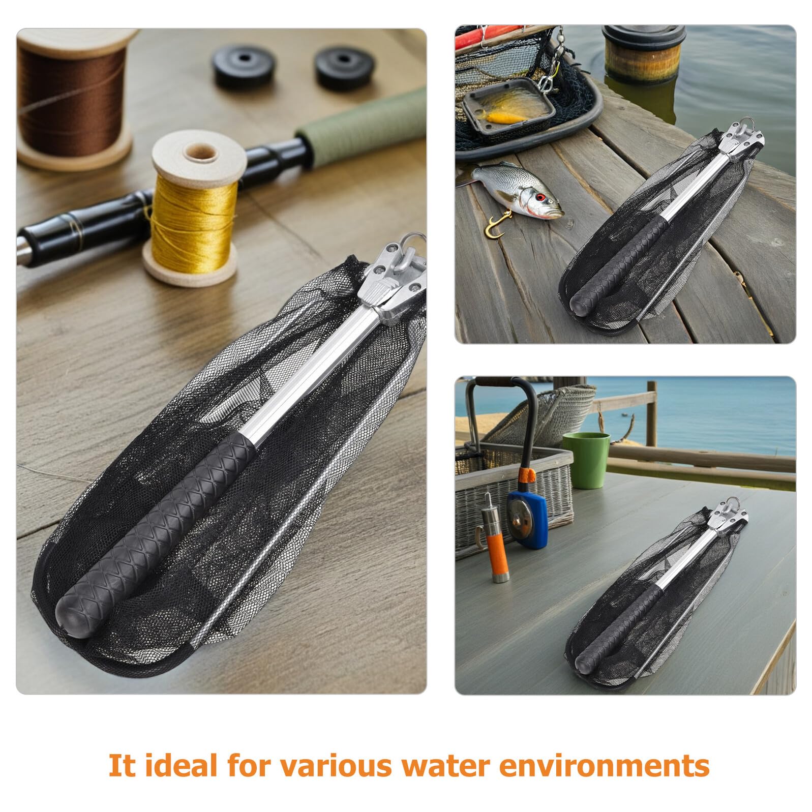 HANABASS Red de Pesca Plegable de Mano 3 Piezas Estructura Triangular de Aleación de Aluminio, Mini Red Ligera para Pesca en Agua Dulce y Salada, Equipo Portátil para Captura y Liberación