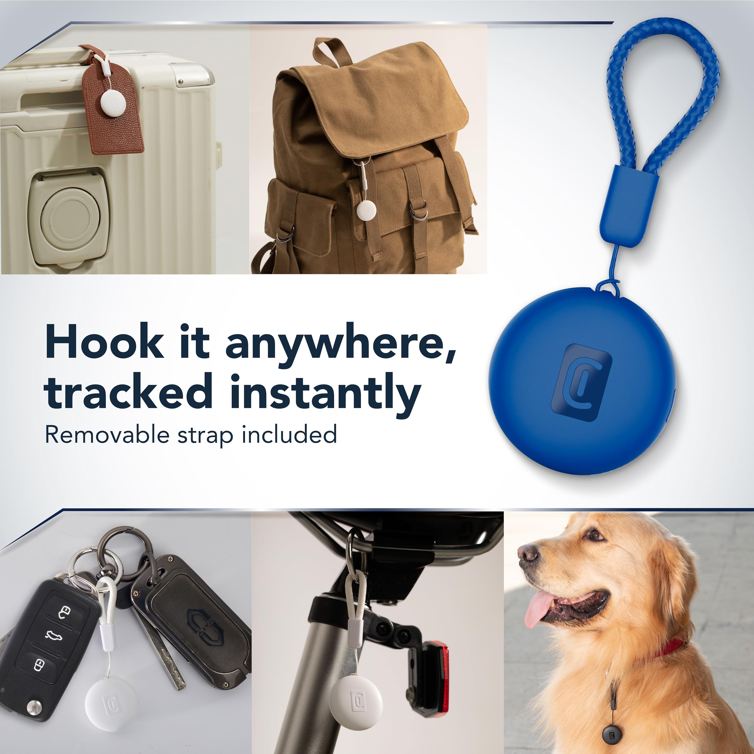 Cellularline TRACY TAG Blu per Android, Mini Smart Tracker con App Trova il Mio Dispositivo di Google, Compatibile con Accessori AirTag, Batteria Sostituibile