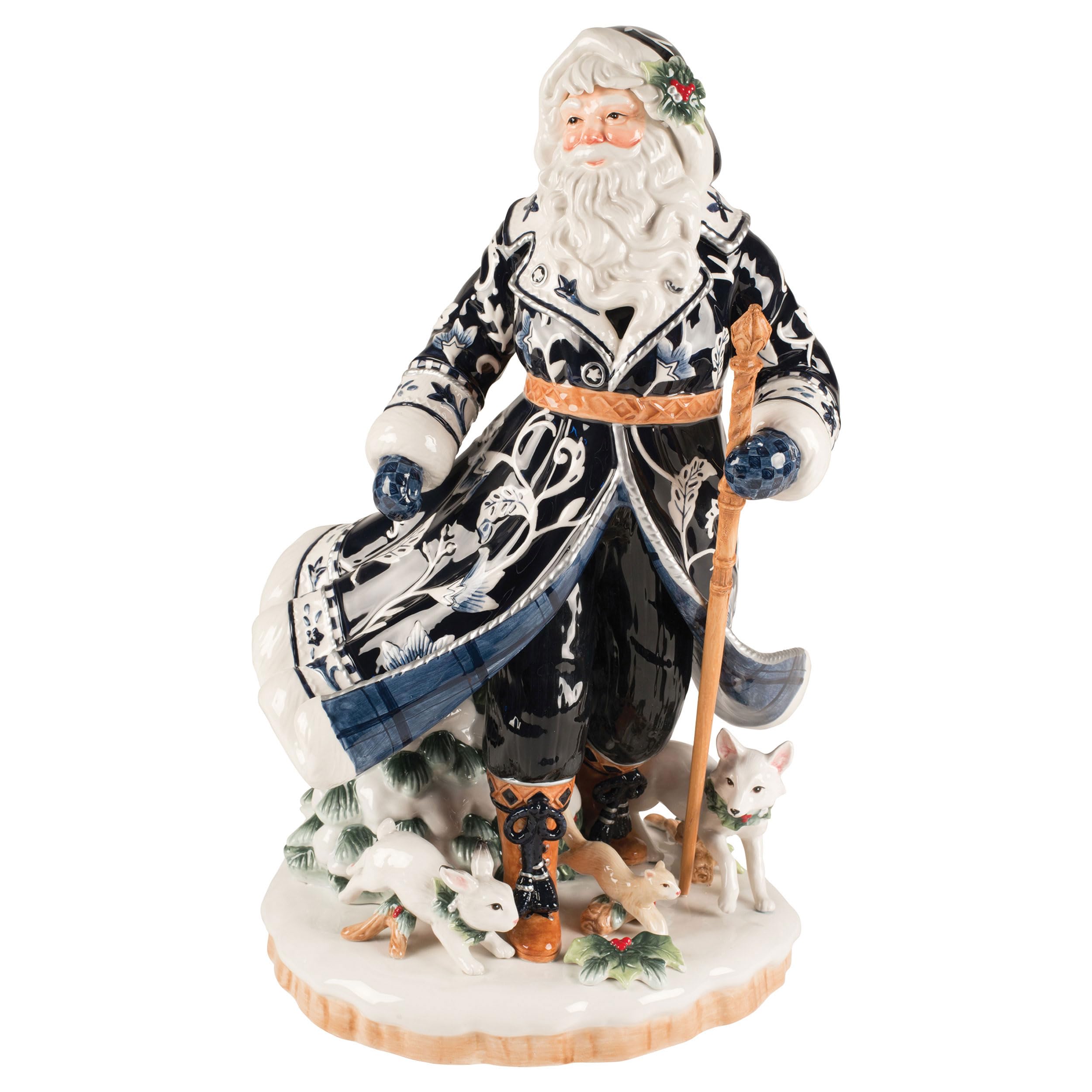 Goebel Fitz & Floyd Santa in Blue Coat, Made of Stoneware, Height