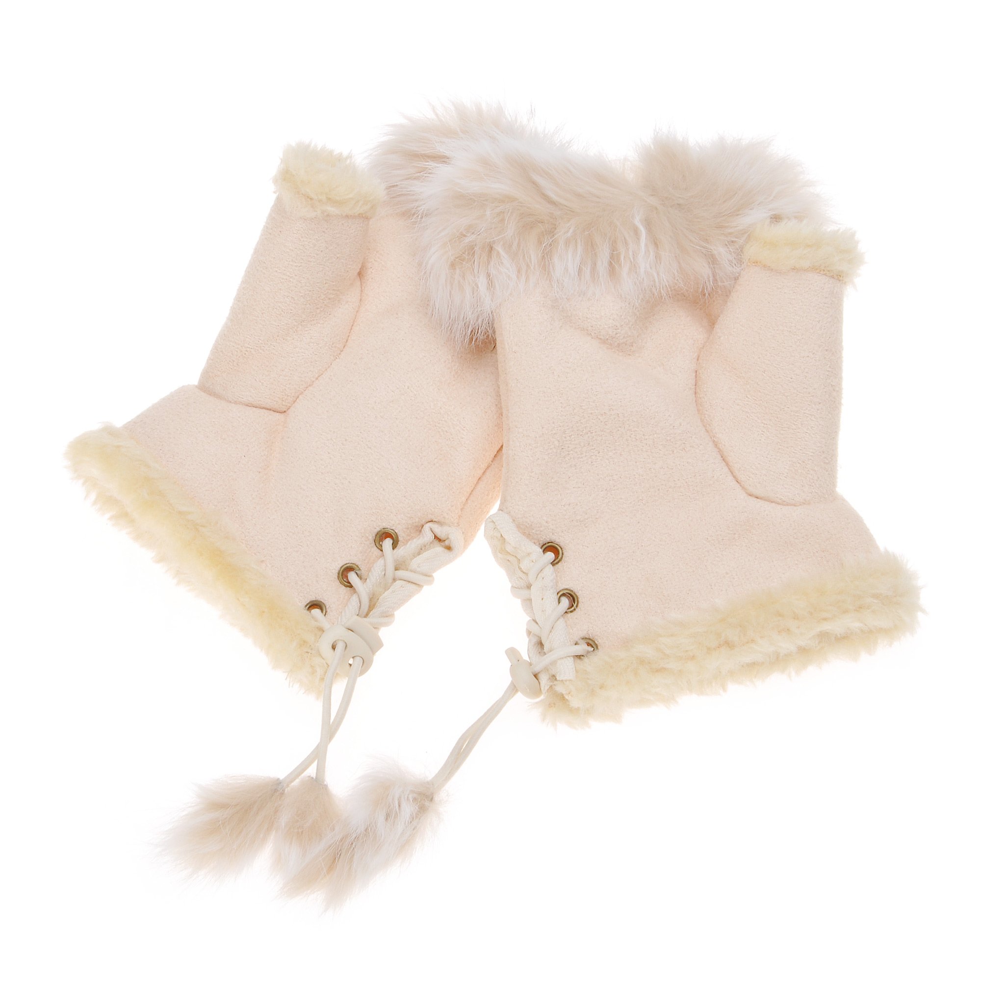 ZLYC Women Winter Faux Fur Half Finger Gloves Girls Warm Fingerless Mittens (Beige),M
