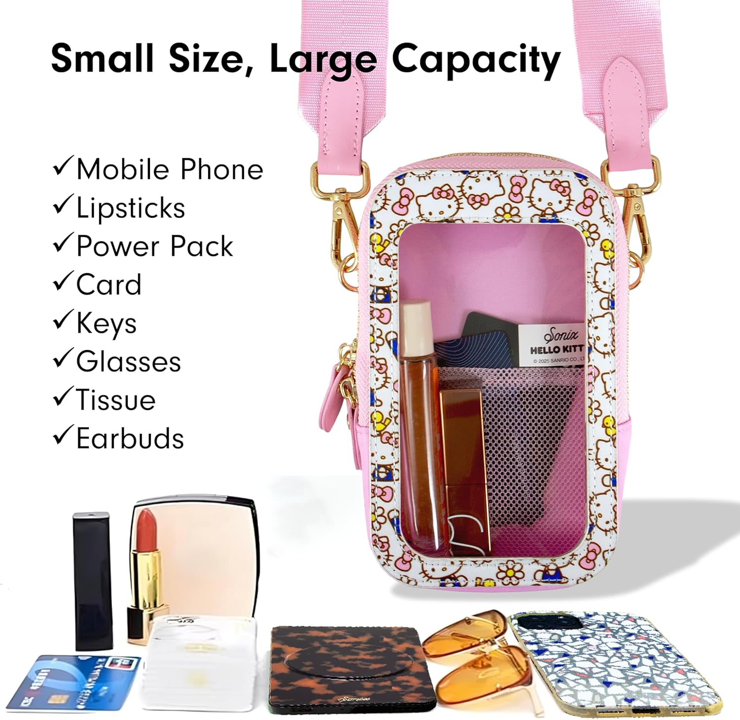 Sonix x Sanrio Phone Pouch - Universal Smartphone Purse and Wallet, Crossbody and Shoulder Bag | Hello Kitty Pink Bows