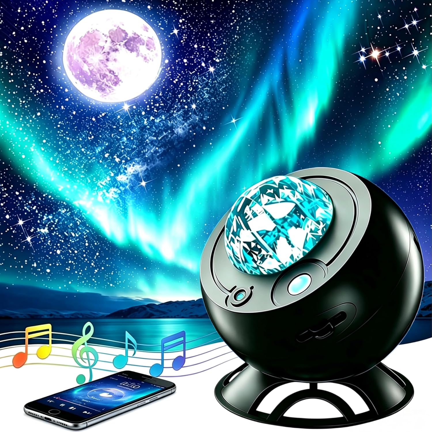 Northern Lights Projector,Galaxy Projector for Bedroom,3 HD Projection Lenses Night Light Projector,Bluetooth Speaker Star Projector,Moon Projector,Aurora Light Projector,Room Decor (Black)