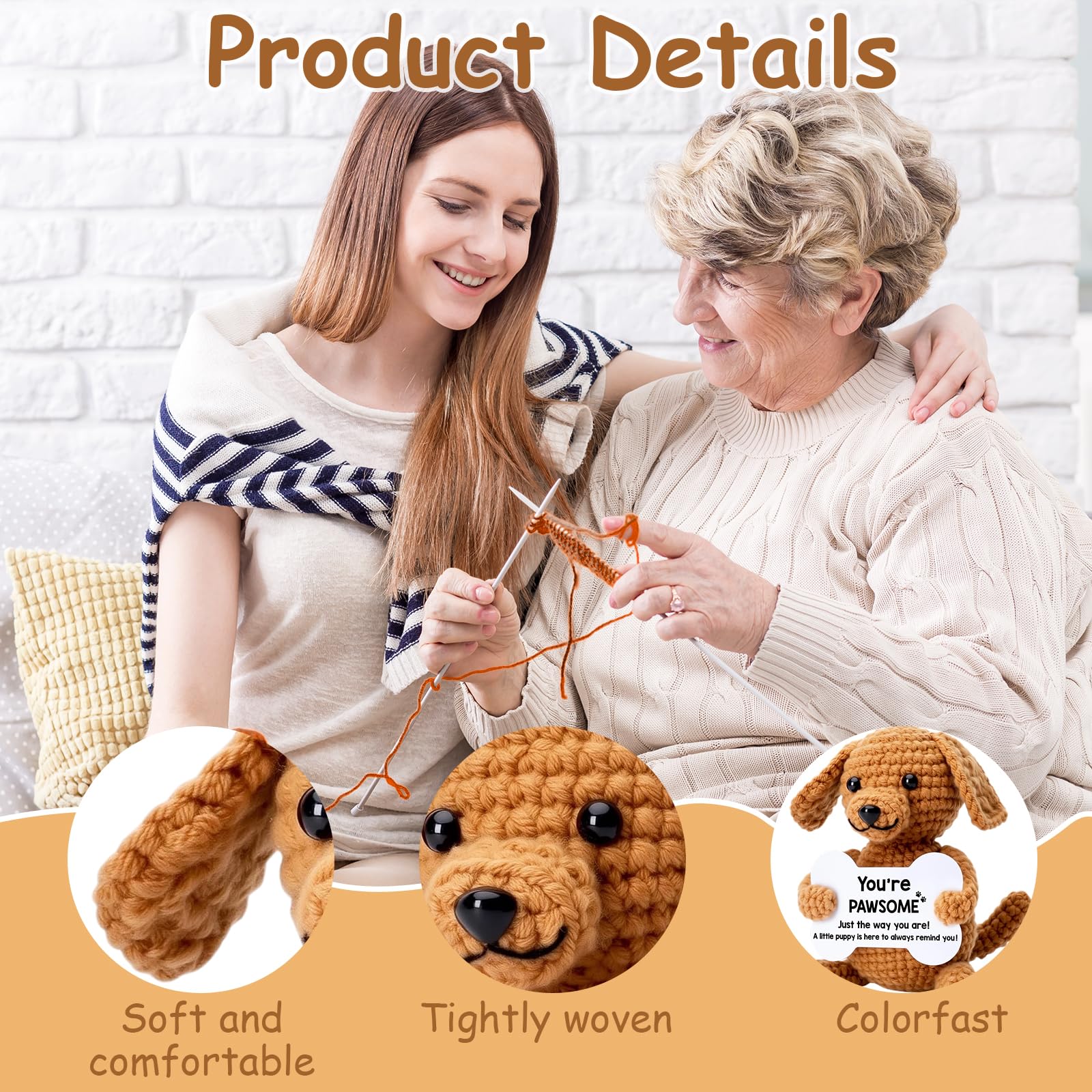Qubitly Positive Crochet Teckel, Brown Handmade Weiner Dog, Yarn & Cotton Stuffed Animal, Positive Crochet Animals - Image 3