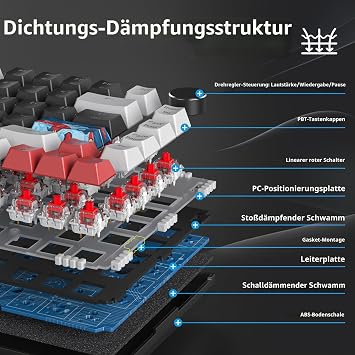 Custom Gaming Keyboard 75 Percent Hot-Swap Wired Mechanical RGB Keyboard with Seal and Sound Absorbing Pads Programmable American QWERTY V400 Black