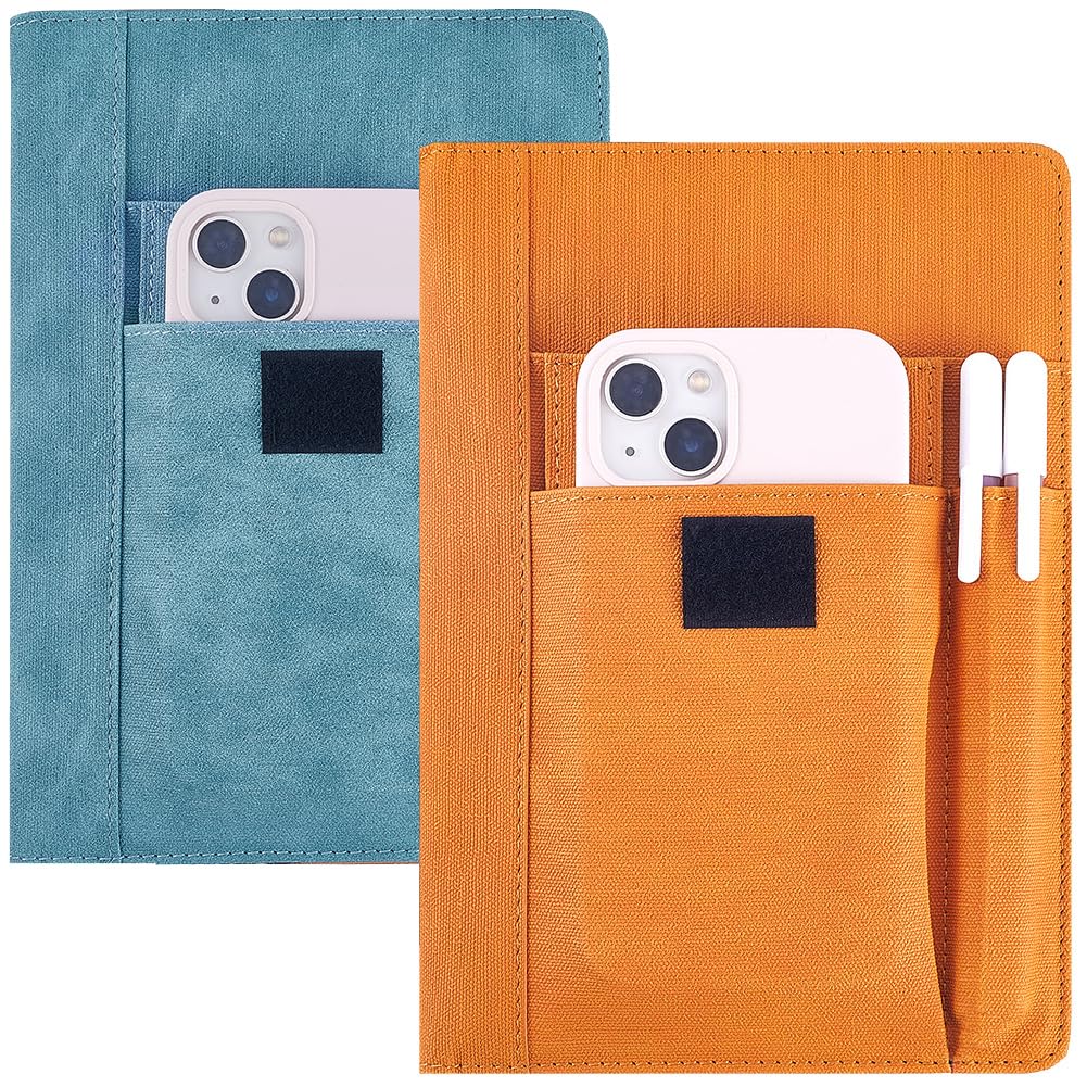 CRASPIRE 2 Colours Book Cover PU Leather A5 Waterproof Book Cover Orange Cyan Reusable Book Protective Cover for Pin Book Notebook Cover with Pencil Bag — image 1