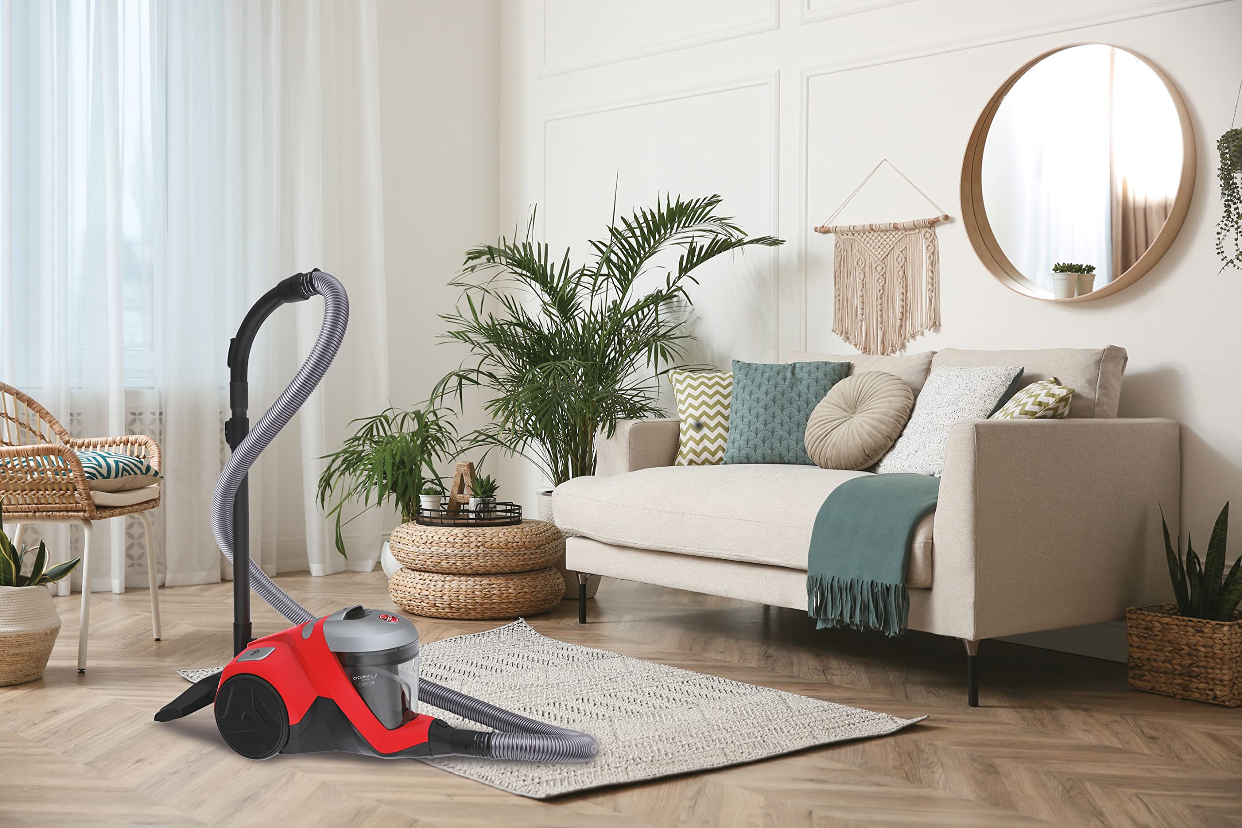 Hoover H-POWER 300 HP310HM 011 Aspirapolvere Senza Sacco, 850W, 2 L, 75 dBA, Ciclonico, Spazzola Parquet, Filtro Epa, Raggio di Azione 9,5 m, Rosso