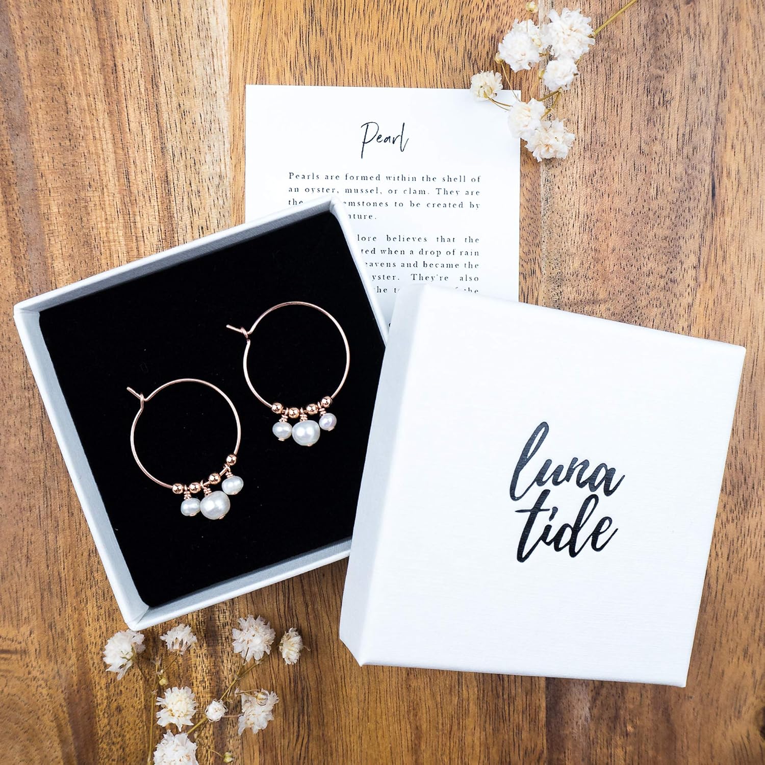 Luna Tide Freshwater Pearl Hoop Earrings in 14k Rose Gold Fill