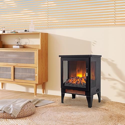 Miniatura 8 de Chimenea eléctrica de 17 pulgadas, calentador independiente con llama y tronco realistas, protección contra sobrecalentamiento, 700 W1400 W