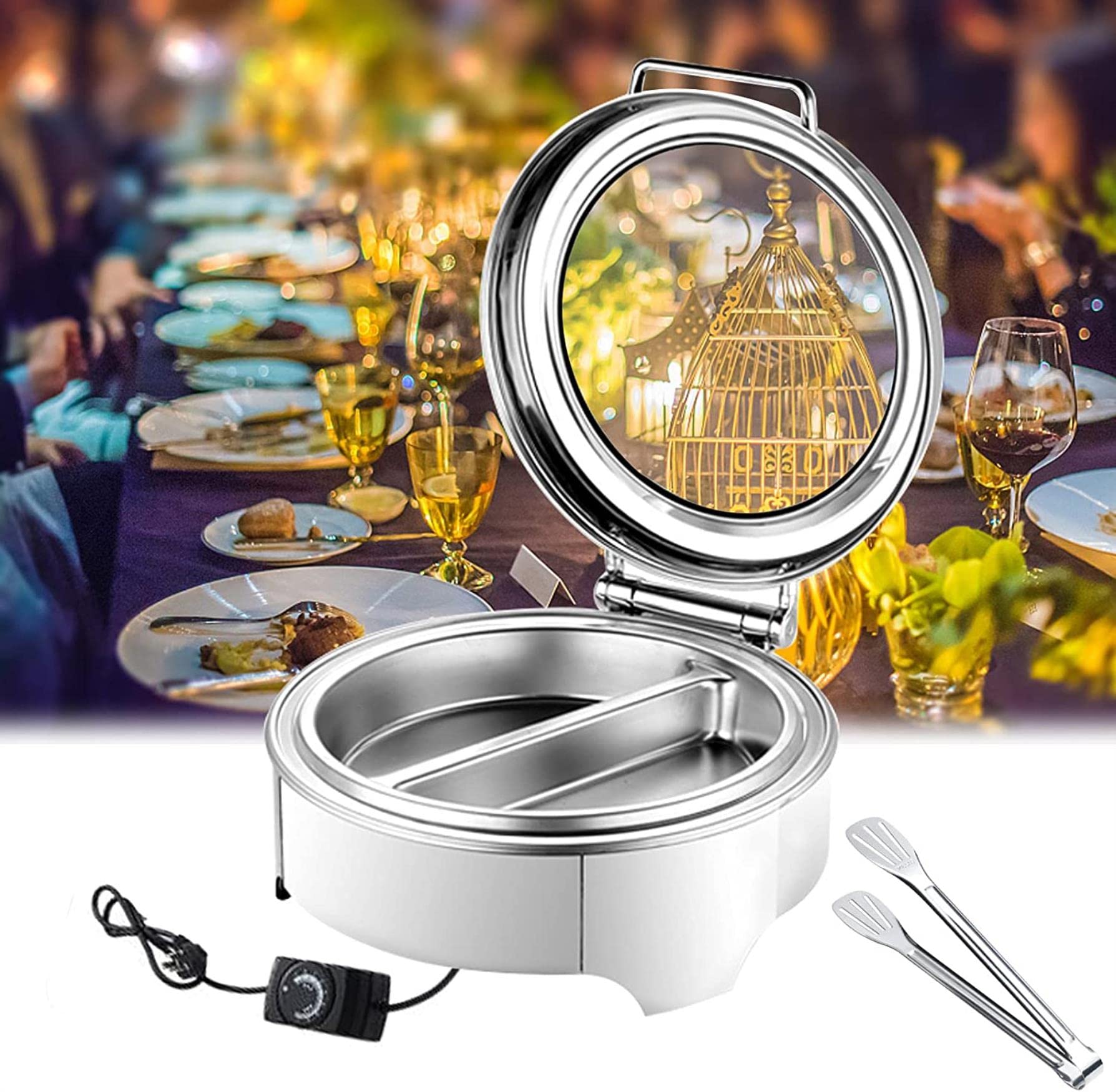 Chauffe-Plat Électrique Chafing Dish Inox : Deux Plateaux Gastronorme 1/2 pour Service Traiteur