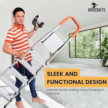 Lightweight Step Ladders 6 Step 67.75’’ (167 cm), 330.6 lbs (150 kg) Max Load, Non-Slip Wide Steps, Foldable, Heavy Duty Aluminium Tall Folding Ladder - Compact& Portable