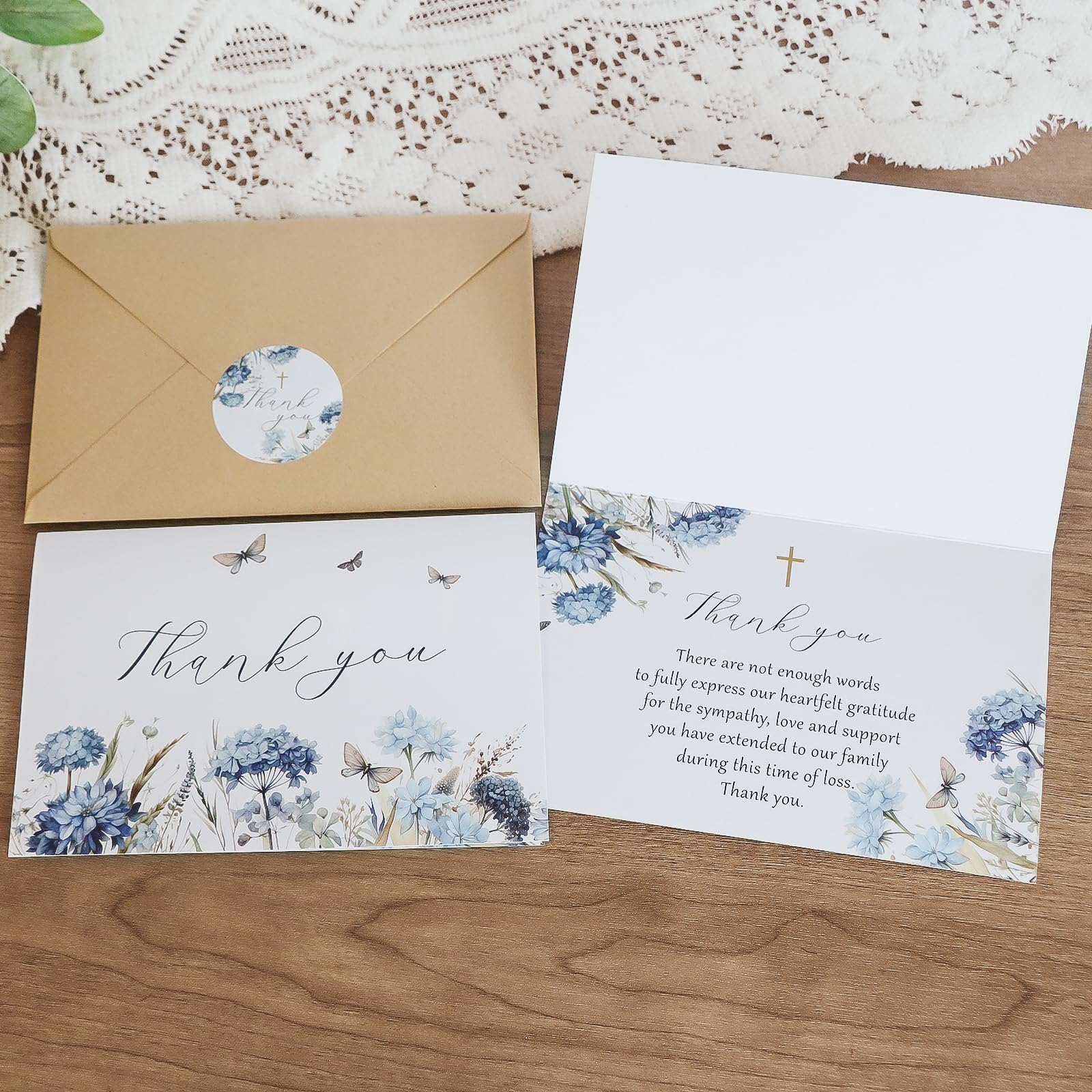 25 tarjetas de agradecimiento funerarias con sobres, tarjeta de duelo de flores azules de acuarela de 4 x 6 pulgadas para funerales, familiares, amigos, seres queridos, celebración de la vida