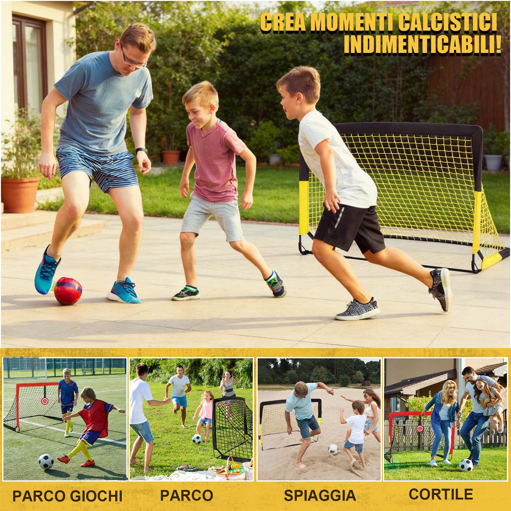 Porte da Calcio per Giardino, Porta da Calcio per 120x90cm, Porticine Da Calcio con Aste In Fibra di Vetro e Reti di Alta Qualità, Bullseye e Borsa per Giardino e Gioco per Interni