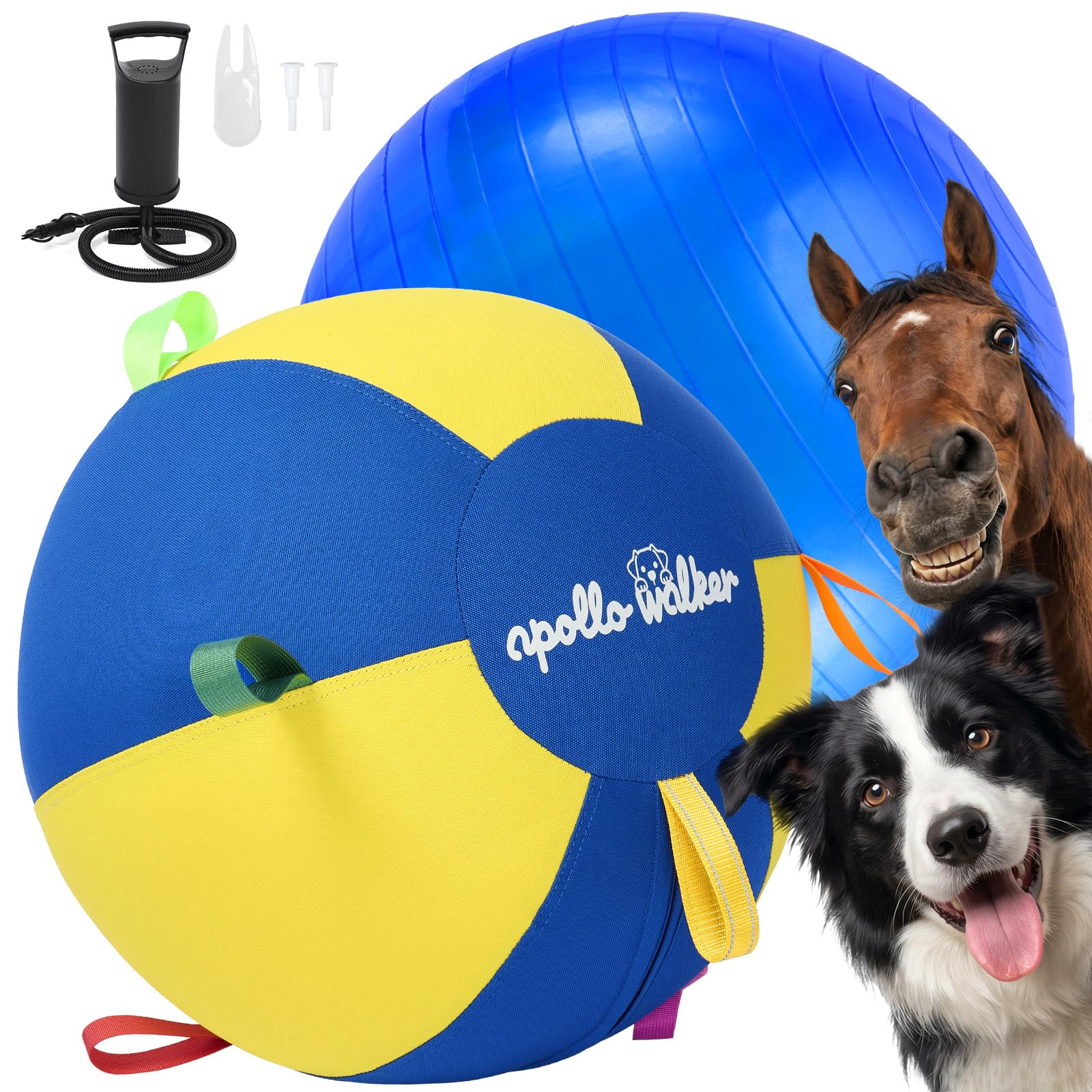 apollo walker Palla da pastore per cani e cavalli, 63,5 cm, con copertura multistrato rinforzata, resistente, per addestramento all'aperto, giocattolo da pastore per Border Collie, tacco blu (blu e